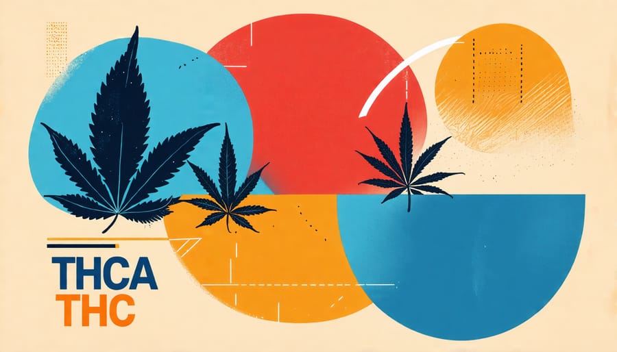 Visual representation comparing THCA's calming effect with the psychoactive effects of THC