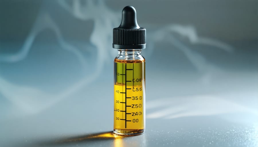 Medical-grade cannabis vape juice in a glass container with measurement markings